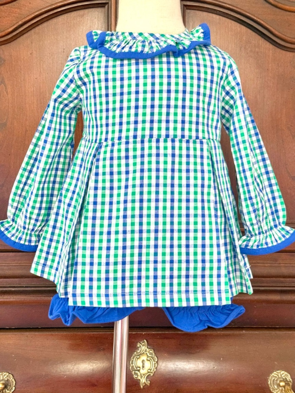 Classic Whimsy Blue Green Gingham Bloomer Set 24M Boutique Girls Outfit